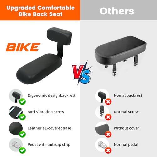 Child Bike Rear Seat Bike Back Seat with Backrest Child Bicycle Rear Seat Bicycle Rear Back Seat Cushion Bike Back Seat Safety Armrest Handrail Feet Pedals Kids Bike Seat Carrier for Over 5 Years Old