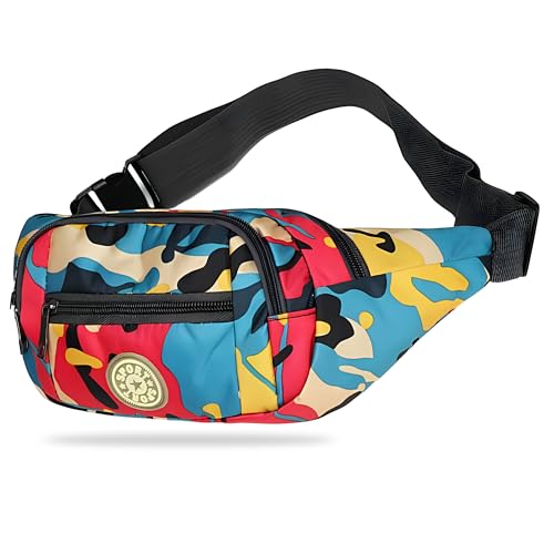 Image of Kraptick Premium Unisex Waist Bag for Men and Women - Stylish Fanny Pack, Hip Bag, Travel Money Belt (Camouflage Red)
