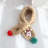 Elegante bufanda de invierno para niños en tela suave de felpa con diseño de alce y muñeco de nieve (caqui)