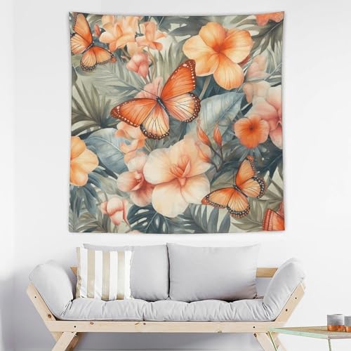 Tapisserie murale à suspendre fleurs orange, idée cadeau déco ado créative