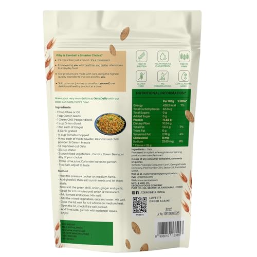 Image of Zerobeli Gluten Free Steel Cut Oats 1kg (Pack of 2) And Rolled Oats Combo 100% Wholegrain, High Protein & Fiber, Healthy Food with No Added Sugar and Preservatives, Rich in Antioxidants Breakfast