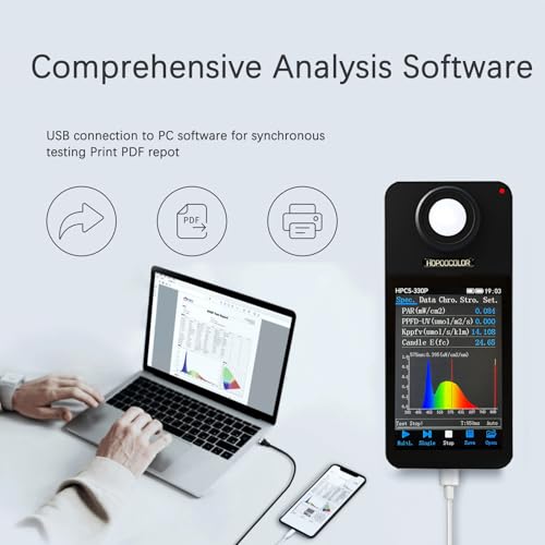 Image of Spectrometer, Handheld Spectrum Analyzer Bundle Kit for LED Grow Lights Full Spectrum, PPFD PAR CCT CRI Lux Spectrum for LED Light Tester, for Home, Plant Growth Lab & Industrial Use