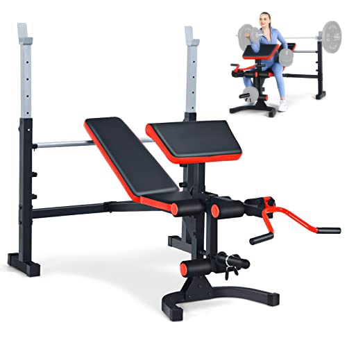 GYMAXWeight Training Bench, Adjustable Weight Bench Set with Preacher Curl, Backrest and Leg Developer, Lifting Press Home Gym Exercise Equipment for Full-body Workout