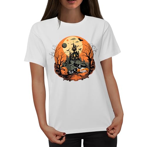 Women's Halloween Shirt: Crewneck Art Patterns Short Sleeve Halloween Party T-Shirt