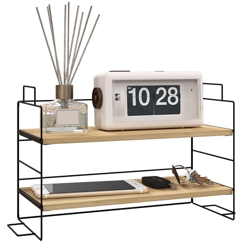 HOMCOM - HOMCOM Organisateur de Bureau, étagère de Rangement de Bureau à 2 Niveaux, étagère en Bois et Structure métal Noir, 42 x 16,5 x 24,5 cm