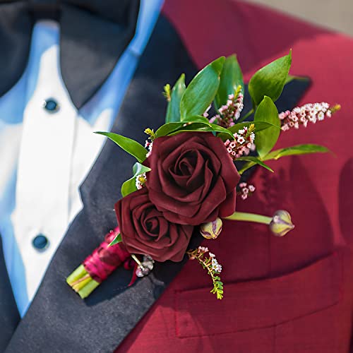 Mocoosy 50Pcs Artificial Flowers Rose, Burgundy Fake Roses For Decorations, Real Touch Foam Rose Bulk With Stems For Diy Wedding Bouquets Bridal Shower Centerpieces Party Home Decor #TOP5