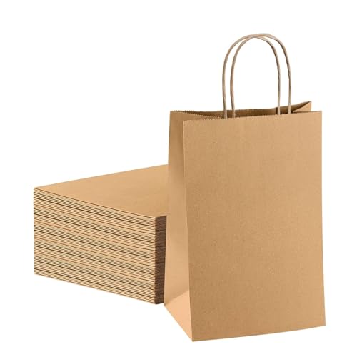 Papiertüten mit Henkel 30 Stück, Geschenktüten Papier Braun...