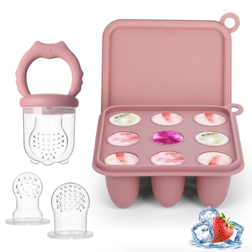 Baby Fruit Feeder Ice Lolly Moulds Set Fruit Feeder for Babies Teething Relief Baby Food Feeder for Safe Infant Self Feeding Includes 3 Extra Food Pacifier