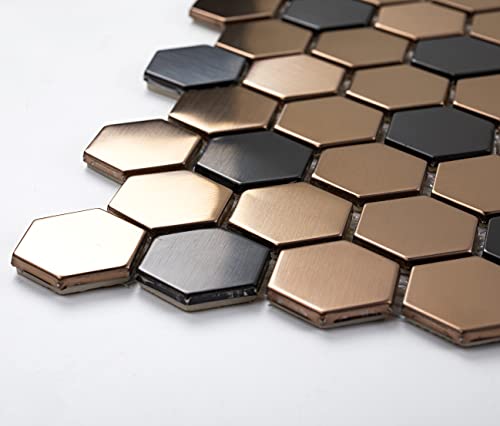 3D Kitchen Cuttable Mosaic Tile Hexagon Rose Gold Stainless Steel Metal Wall Tile For Backsplash Wall #TOP3