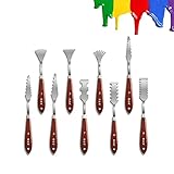 Wuudi juego de 9 cuchillos para pintar, espátulas para pintura al óleo de acero inoxidable, espátula para pintar, espátula para pintura, raspador de pintura con diferentes formas