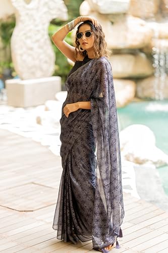Image of MIRCHI FASHION Saree for Woman Chiffon Shibori Printed | Lightweight Regular Use and Professional Office Sari with Blouse Piece