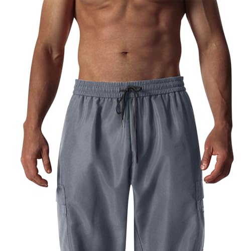 Men's Cargo Pants Drawstring Lightweight Stretchy Elastic Waist Casual Pants Running Sports Trousers Flap Pockets2