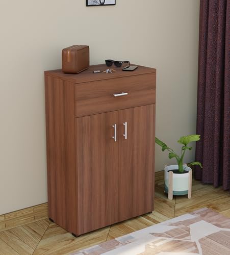 Image of FURNIFLIX Engineered Wood 1 Drawer and 4 Shelves Shoe Rack for Living Room Office Home Hall Wooden Shoe Cabinet Furniture - Walnut Finish
