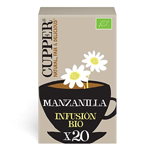 Cupper - 20 Bolsitas de Infusiones Ecológicas de Manzanilla - Sin Azúcar Añadido, Huevo y Teína - Apto para Veganos - Propiedades Refrescantes y Digestivas