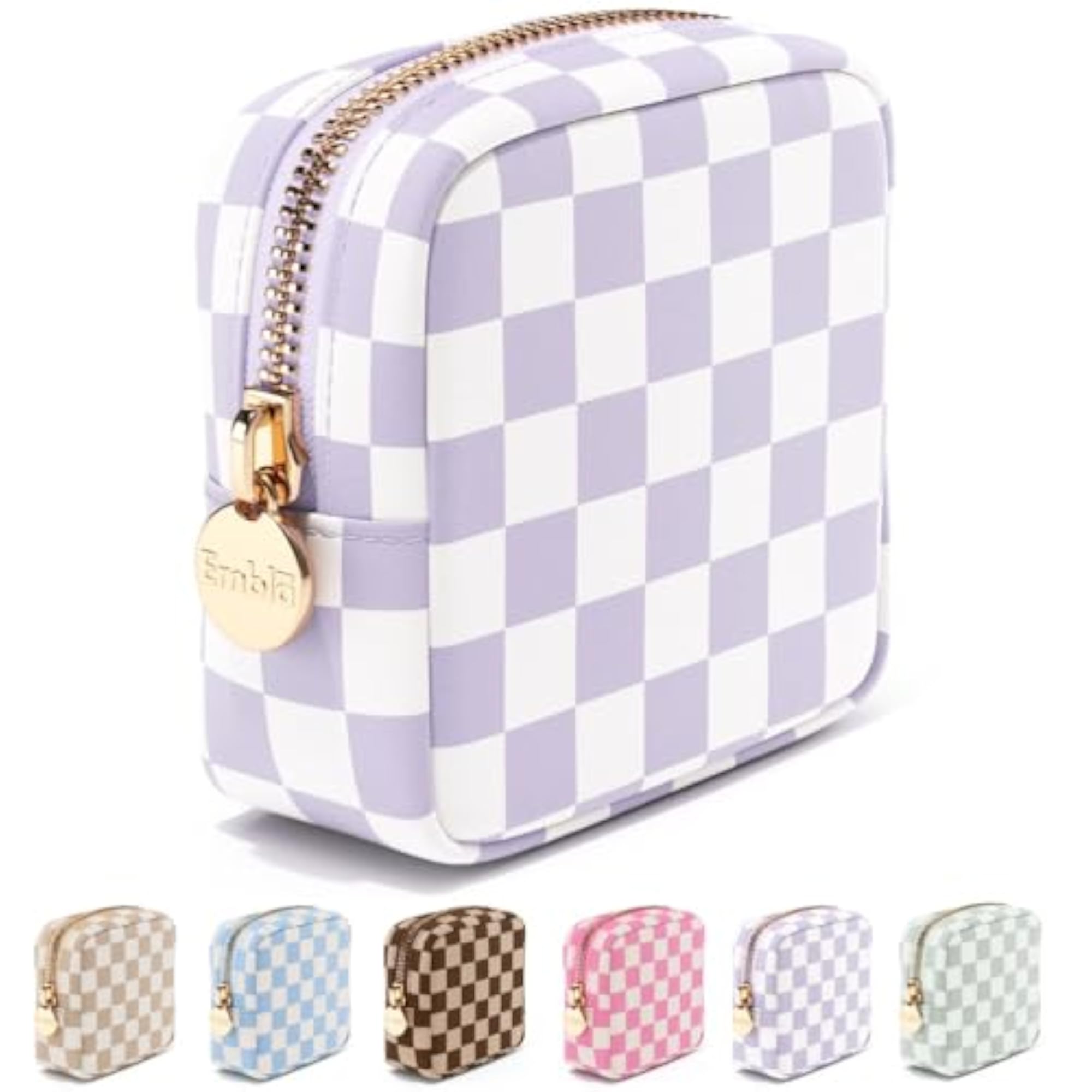Portable Checkered Pattern Cosmetic Organizer Bag
