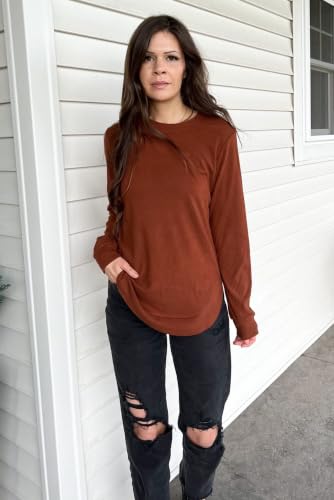 Image of OFEEFAN Womens Sweatshirt Crewneck Long Sleeve Shirts High Low Tops Curved Hem