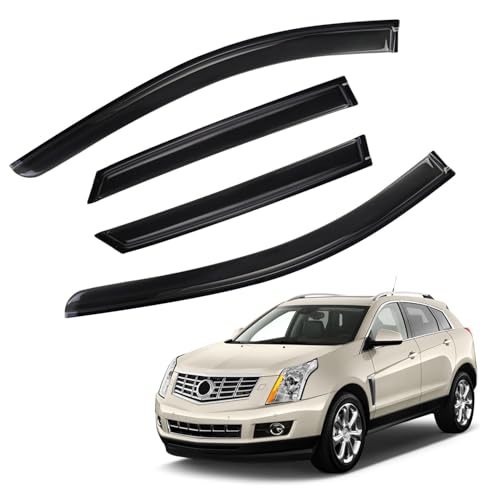 PLDDE Rain Guards Compatible with 2010-2016 Cadillac SRX, Front+Rear Smoke Tint Tape-On Side Window Visor Wind Deflector Vent Visors Car Accessories 4pcs