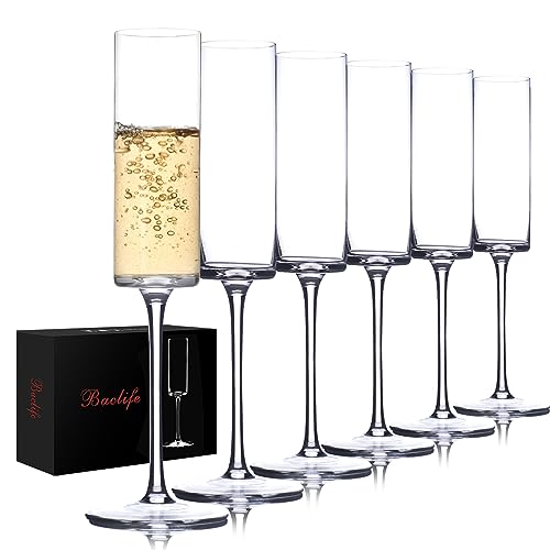BACLIFE Crystal Champagne Flutes - Hand Blown 6.5oz 6 Pack