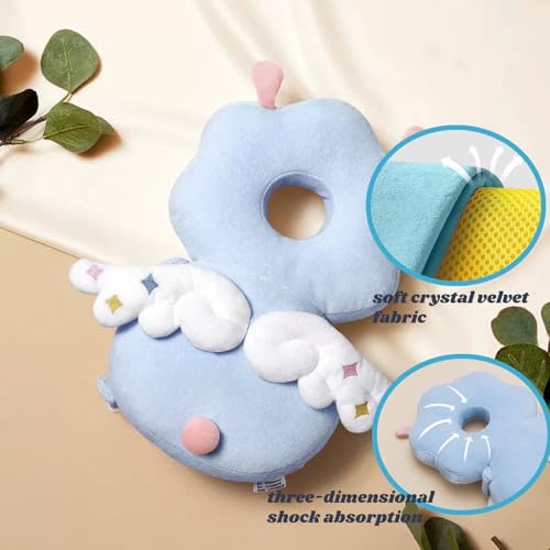 Image of Baby Head Protector Backpack, Toddler Baby Head Protection Backpack with Baby Knee Pads Alarm Function for Walking & Crawling, Soft, Breathable and Wearing Safety Baby Head Protector - Blue Fairy