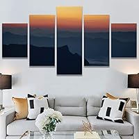 SIGNWIN 5 Panel Canvas Wall Art Orange Sunset for Home Decorations Ready to Hang - 60