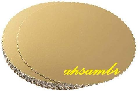 APSAMBR- Cake Board 9 Inches Round Cake Boards Pack of 10, Cardboard Disposable Cake Pizza Circle Scalloped Gold Tart Decorating Base Stand