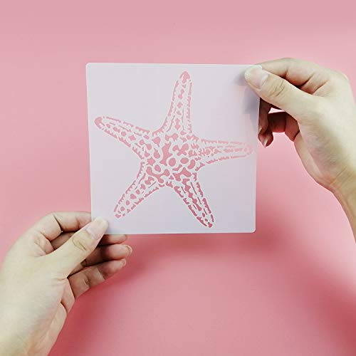 CODOHI 5 Mixed Media Sea Creatures Animals Stencils Set - Starfish, Conch, Seahorse, Coral, Shell Designs, 5.1x5.1\" Templates for Arts Card Making Journaling Scrapbooking DIY Furniture Wall Floor Deco