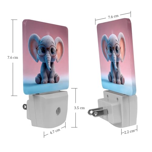 Image of NEWzone Cartoon Elephant Night Light [2 Pack], Plug in Wall Led Night Lights Decor for Boys Girls Room, Dusk to Dawn Sensor Wall Lamp for Stairway /Bedroom /Kitchen /Nursery Room
