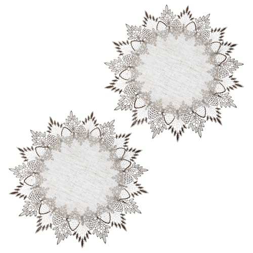 LXUEJIE Lot de 2 nappes rondes en lin - Style vintage - Décoration de table basse - 40 cm - Rond - Pour cuisine, salle à manger, fête, commode