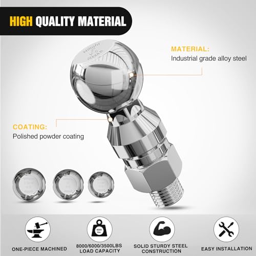 Image of Nilight 1-7 /8 inch, 2 inch and 2-5 /16 inch Diameter Chrome Trailer Hitch Ball, Maximum Load Capacity Up to 8,000 lbs, 1- Inch Shank Universal Fit Gray