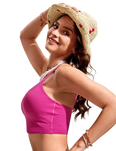 Image of CRZ YOGA V Shaped Longline Bikini Tops | Built-in Pads, A-D Cup, Cropped, Adjustable Spaghetti Straps, Swim, Bathing Suit for Women