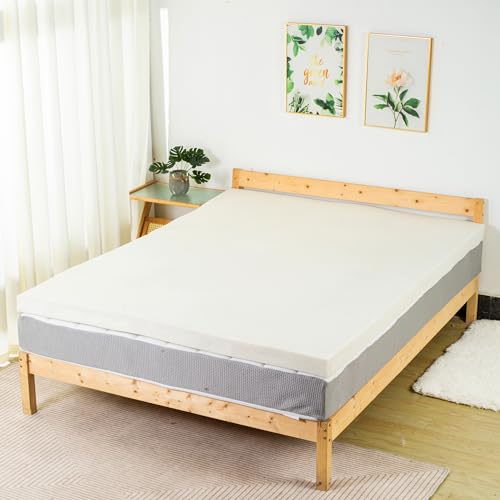 Image of Greaton, 2-Inch Copper-Infused Memory Foam Mattress Toppers, Cooling and Pressure Relieving with Airflow Design, Queen, Beige