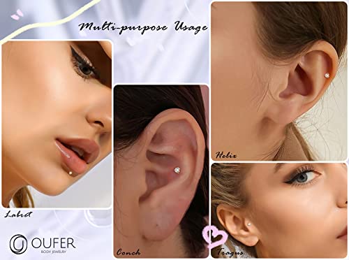 OUFER Lip Rings Stud, 16G 14K Solid Gold Internally Thread Lip Piercing Jewelry, Clear CZ Helix Tragus Conch Lobe Labret Piercing Jewelry2