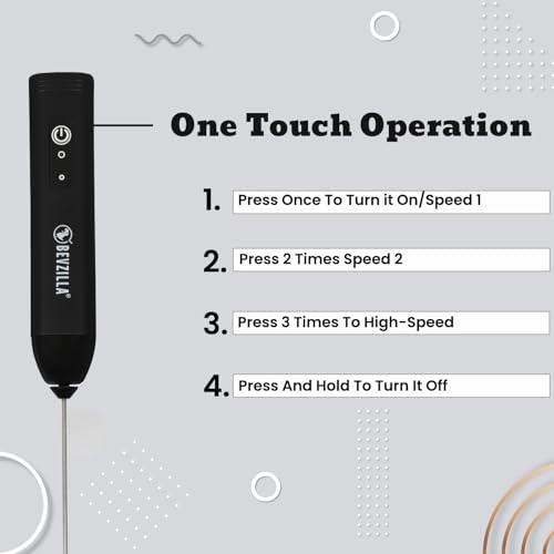 Image of Bevzilla Rechargeable Electric Frother | 3-Speed Handheld Coffee Frother with Type-C Fast Charging | Ideal for Coffee, Matcha & Milkshakes | One-Touch Operation