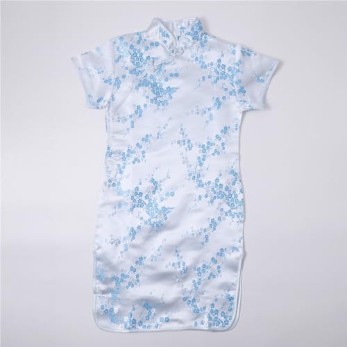 Toddler Girl Chinese Calendar New Year Dress Kid Short Sleeve Stand Up Collar Cheongsam Baseball Smocked Dress3