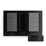Klarstein ChefFusion Placa de inducción con campana extractora de 80 cm – 4 zonas, 7200 W, 504,3 m³/h, zonas flexibles, recirculación y extracción