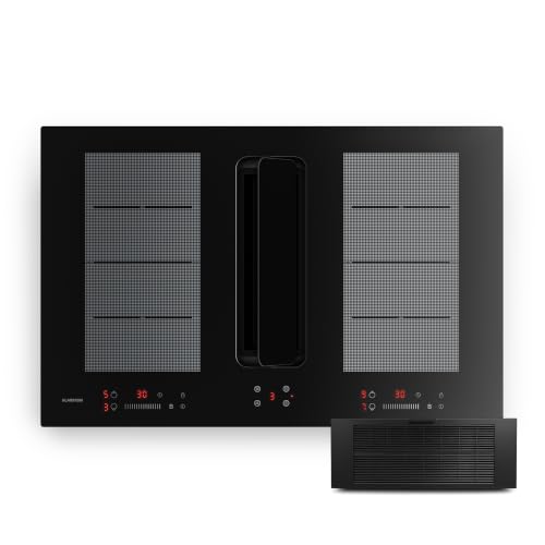 Klarstein ChefFusion Placa de inducción con campana extractora de 80 cm – 4 zonas, 7200 W, 504,3 m³/h, zonas flexibles, recirculación y extracción