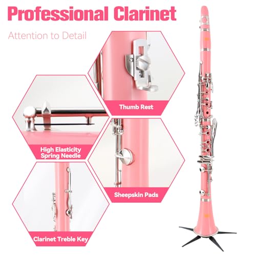 Image of Bb Clarinet 17 Keys Flat B Clarinet for Beginners & Students Pink