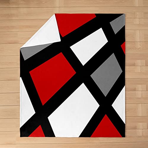 Red And Gray Black White Fuzzy Blanket Kids Modern Abstract Geometric Bed Throw Blanket Women Men Stripe Line Pattern Decor Fleece Throw Blanket Microfiber Flannel Plush Blanket Soft 40"X50" #TOP2