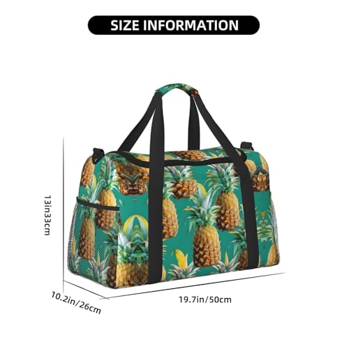 Tropical Pineapple Hawaiian print Large Canvas Travel Duffel Bag Weekender Bags for Women Overnight Bag Carry On Tote Bag4