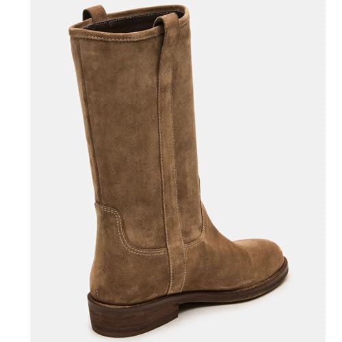 Mid Calf Boots Women Brown Suede Cowboy Boots Round Toe Low Chunky Heel Boot Wide Calf Causal Fashion Ladies Booties4