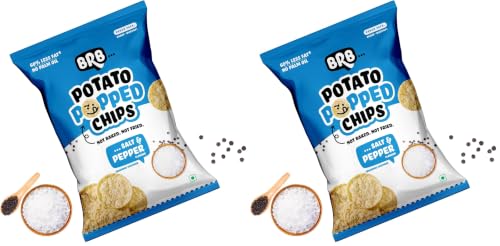 Image of BRB Popped Potato Chips | Salt & Pepper Flavour | Not Fried, Not Baked | 60% Less Oil, Lower Calorie, No Palm Oil, Healthy Snack | 48g /51g Pack (weight may vary) (Pack of 2)