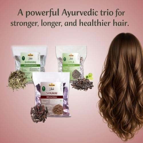 Image of Khadi Utkrisht Dried Amla, Bhringraj & Shikakai Combo for Hair Care | Traditional Ayurvedic Herbs for Hair Wash & - Pack of 3