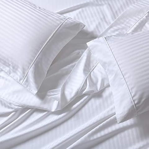Royal Tradition Damask Stripes 650-Thread-Count Cotton-Blend 5PC Split-King Sheets Set for Adjustable Beds, White Cover