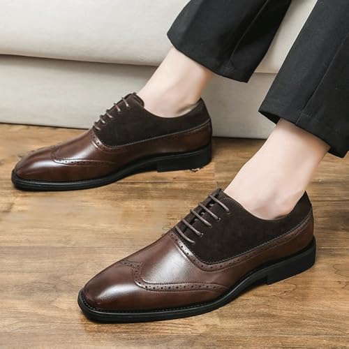 Classic Lace-up Formal Tuxedo Shoes Oxford Dress Shoes for Men Lace Up Nubuck Leather Square Toe Patchwork Wing tip Low Top Anti-Slip Slip Resistant Block Heel Party Formal Shoes2