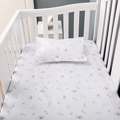 Image of JISEN 3 Piece Crib Bedding Set Crib Quilt Crib Sheet Pillowcase - Soft Microfiber Printed Nursery Set for Baby Boys or Girls Gray