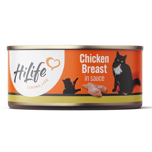 HiLife Adult Wet Cat Food Tins, Chicken Breast in Sauce, Complete Tinned Cat Food, 100% Natural & Grain Free (12 x 70g Cans)