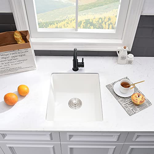 15 Inch Bar Sink Undermount Kitchen Sink - Vasoyo 15"X17" Wet Bar Prep Sink White Undermount Kitchen Sink Dual Mount Single Bowl Granite Sink Single Bowl Undermount Bar Sink With Bottom Grid & Drain #TOP3