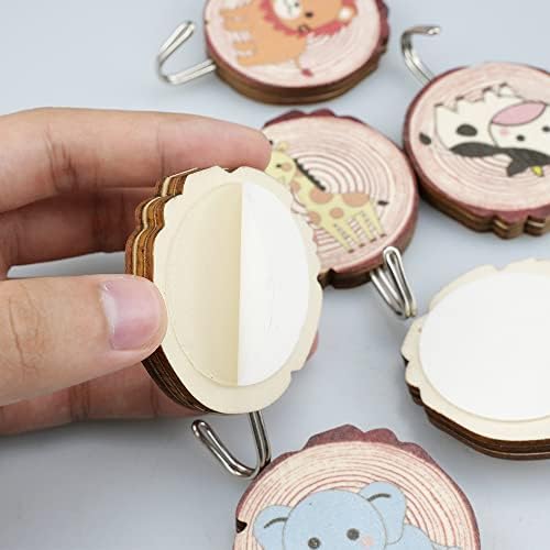 YunBey 6 Pcs Adhesive Sticky Hooks, Cute Cartoon Wooden Hook Heavy Duty Wall Hook, Self-Adhesive Children's Coat Hooks for Towel, Clothes, Key, Backpacks and Hats