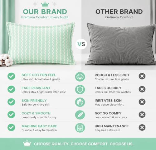 Image of VAS COLLECTIONS Premium 210 TC Cotton Satin Stripe Pillow Cover Set of 2 (18x28 Inches) | Hotel Quality Soft Breathable Pillow Cases | Pillow Covers for Home Hotel Hospital Use, Green & White