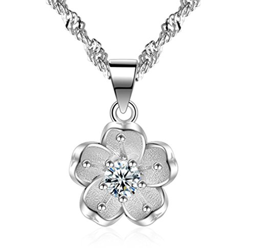BROWOL Femmes Bijoux Collier En Argent 925 Mode Tempérament Fleurs de Cerisier Pendentif Hypoallergénique Clavicule Collier